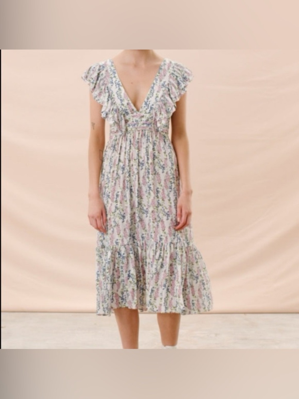 Bytimo floral print ruffle midi dress